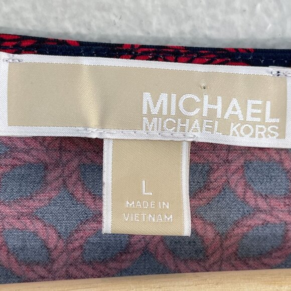Michael Kors Womens Large Long Sleeve Stretch Top Red Rope Print V Neck Blouse - Picture 4 of 11